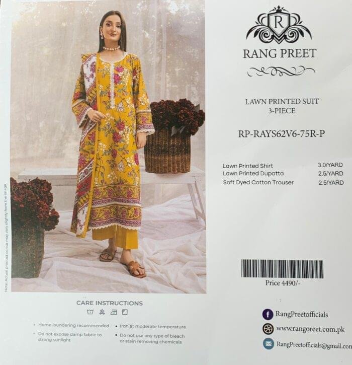 Rang Preet Orange Floral 3-Piece Lawn Printed Suit - Image 1