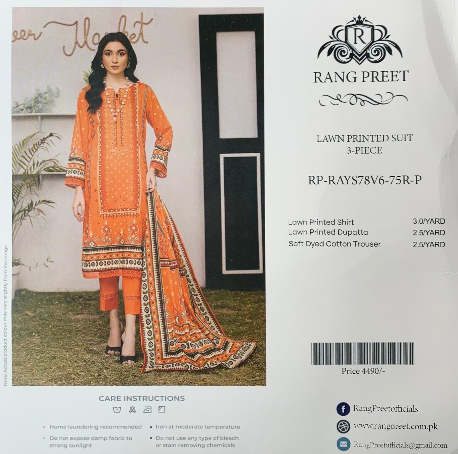 suit 4 Rang Preet Vibrant Orange 3-Piece Lawn Printed Suit - Image 1