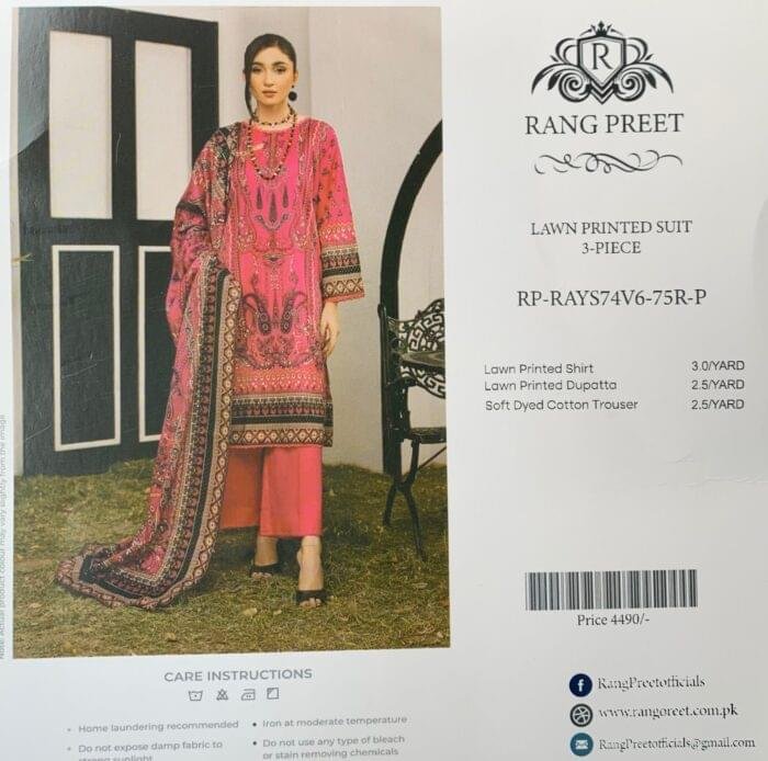 Rang Preet Vibrant Pink 3-Piece Lawn Printed Suit - Image 1