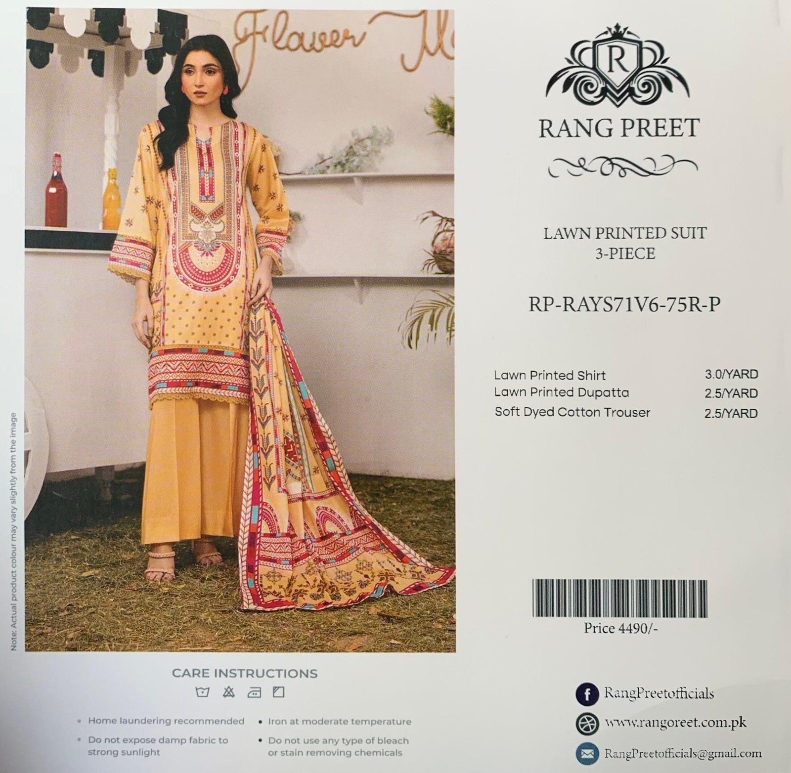 suit 9 Rang Preet Sunny Yellow 3-Piece Lawn Printed Suit - Image 1
